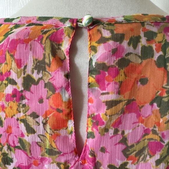 Terra Sky  Womens Peasant Top Plus 2X Pink Floral Shirred Cottagecore Lined Boho - Picture 9 of 16